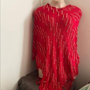 Red and Gold Fringed Poncho